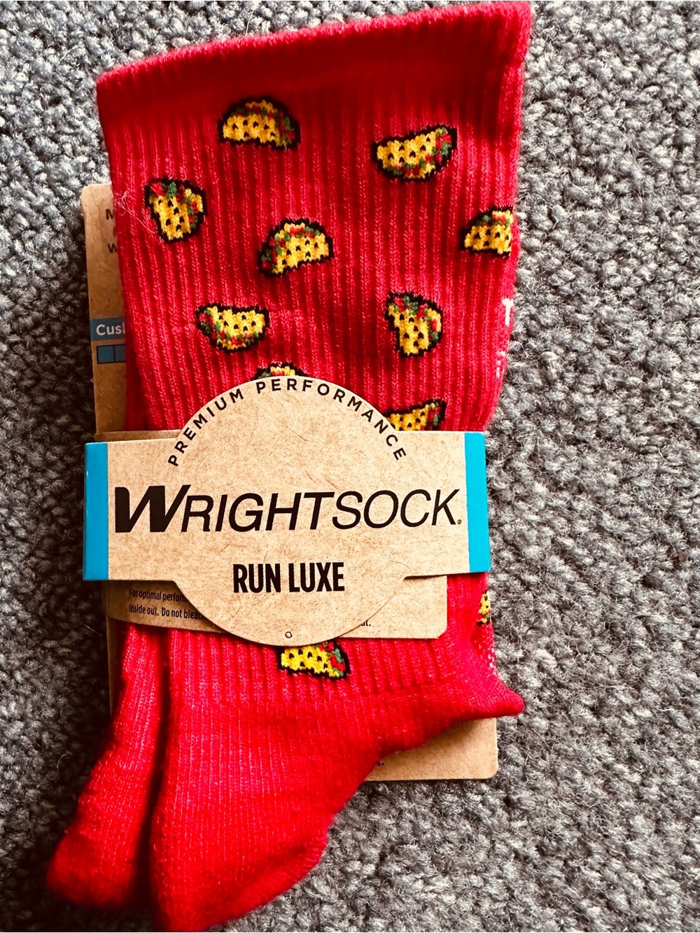 Wrightsock Run Luxe Red Taco Pattern Socks